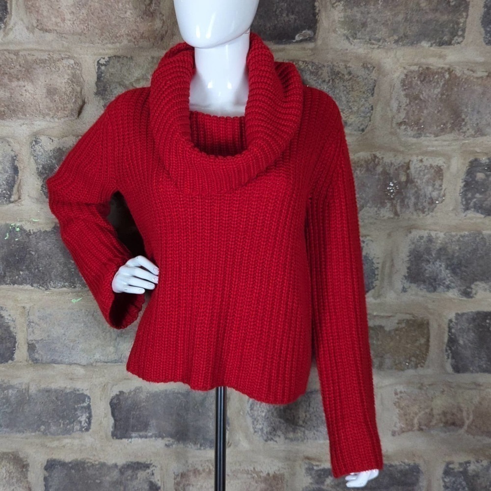 BB Dakota Love Actually Red Cowl Neck Knit Sweater Woman's Size Large Chunky